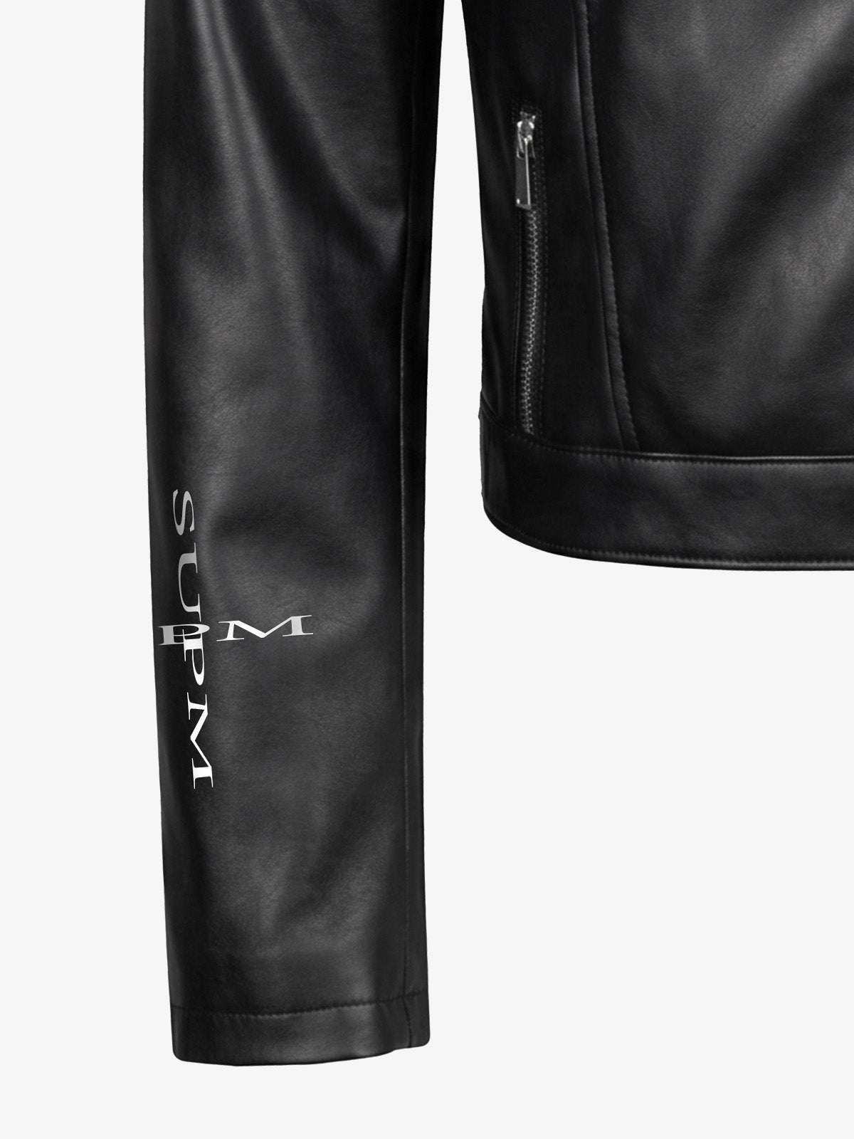 Graphic Stand-Collar Faux Leather Zip Jacket