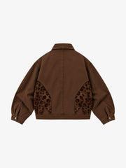 Leopard Print Panel Zip-Up Jacket