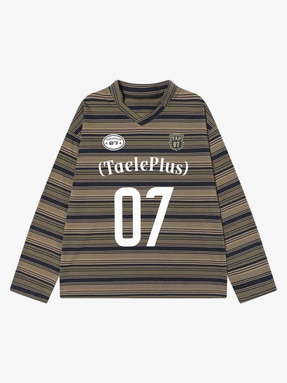 Striped V-Neck Long Sleeve Top for Casual and Sporty Looks 