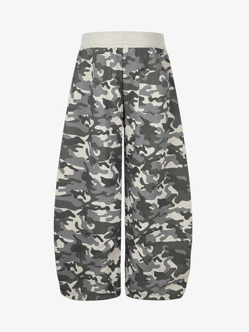 Ribbed Folded Waist Camo Barrel Baggy Sweatpants