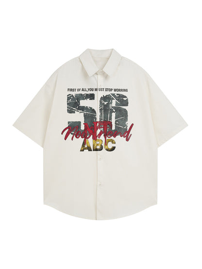 Retro Letter Print Short Sleeve Shirt - 2426 