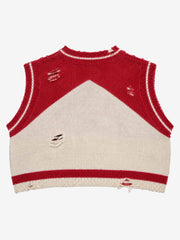 Distressed Logo Graphic Cropped Sweater Vest; Red / S, Red / M, Red / L, Red / XL, Red / 2XL