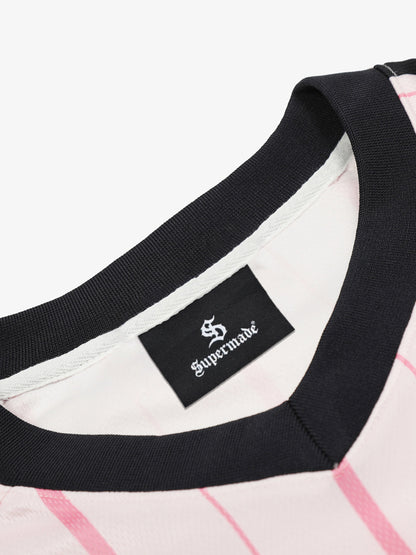 Long-Sleeve Striped Sports Jersey with Bold Arabic Calligraphy Design 