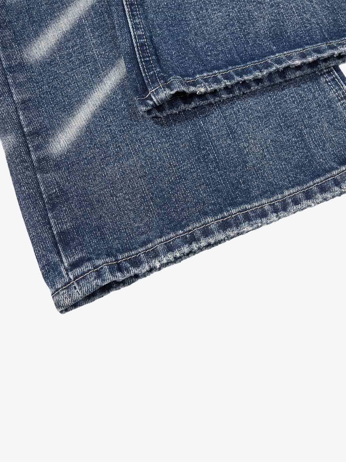 Street-style Distressed Washed Patchwork Suede Jeans