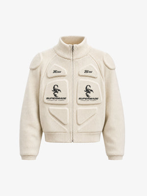 Scorpion Embroidered Padded Cropped Zip Sweater