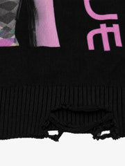 Glitch Girl Graphic Distressed Cropped Boxy Sweater