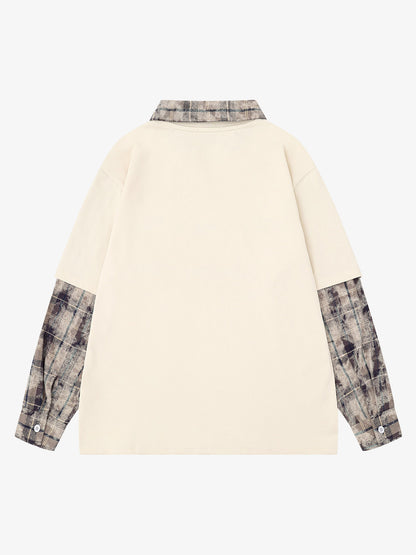 Plaid Patchwork Graphic Long Sleeve Tee