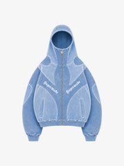 Washed Panelled High-Neck Zip Hoodie & Wide-Leg Sweatpants Set