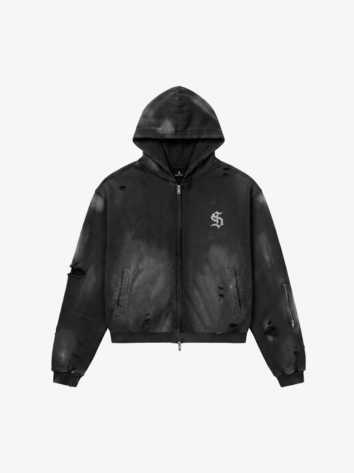 Rhinestone Graphic Garment-Washed Hoodie