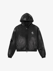 Rhinestone Graphic Garment-Washed Hoodie