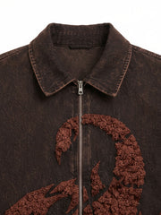 Scorpion Embroidered Washed Distressed Denim Jacket