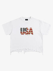 Ripped USA Flag Casual T-Shirt 