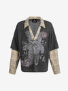 Graffiti Bear Graphic Striped Layered Long Sleeve Tee