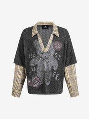 Graffiti Bear Graphic Striped Layered Long Sleeve Tee