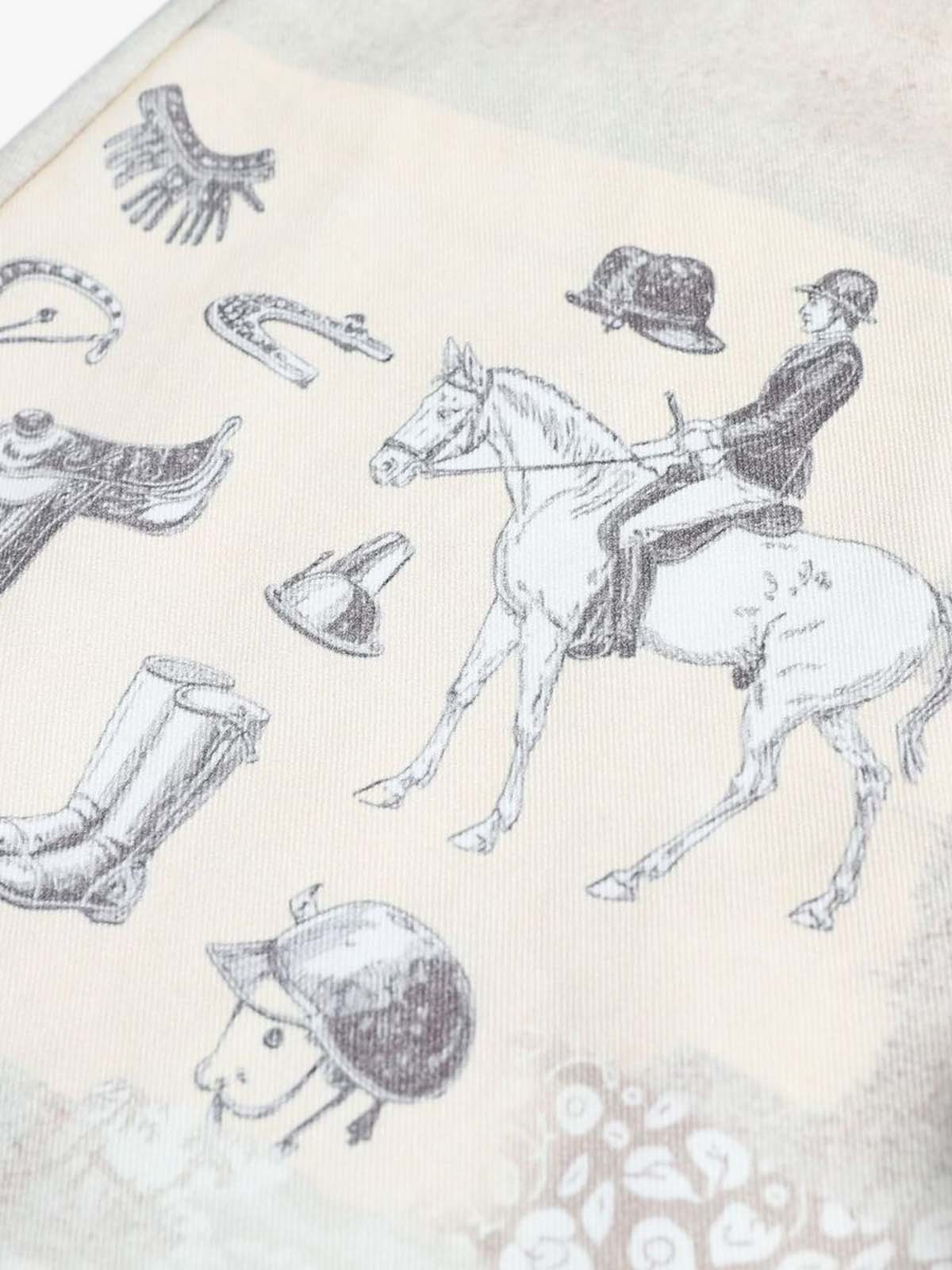 Cotton Patchwork Wide Leg Pants with Equestrian Print and Plaid Details 