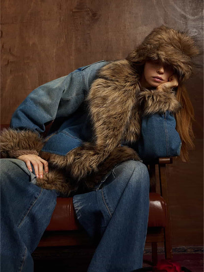 Winter-Ready Corduroy Jacket with Faux Fur Trim for Men 