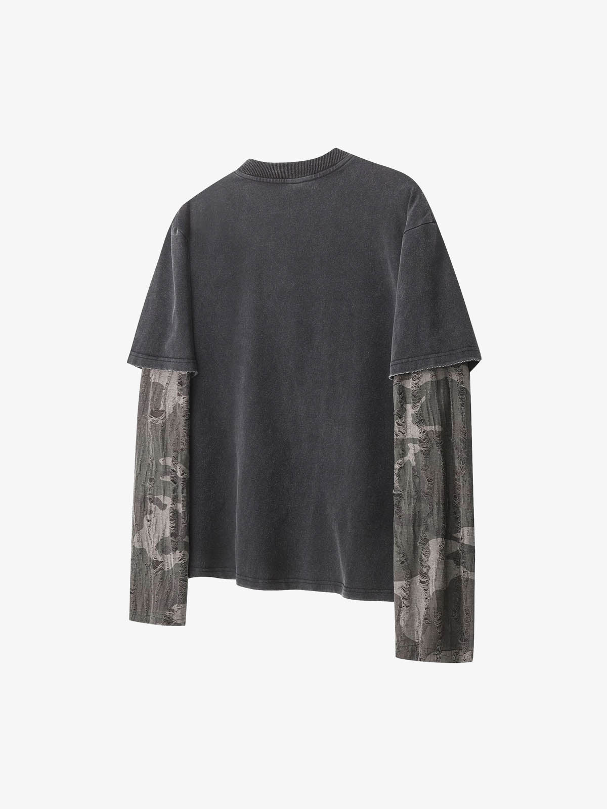 Cotton Blend Oversized Graphic Tee with Leopard Horse Print and Camo Layered Sleeves 