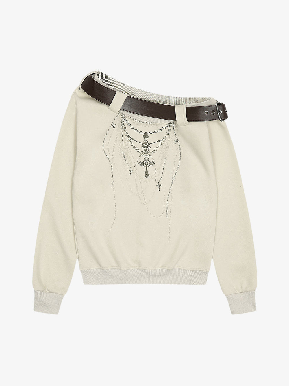 Felpa con spalle scoperte e dettaglio cintura grafica a collana