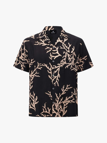 3D Textured Embossed Camp Collar Boxy Shirt 