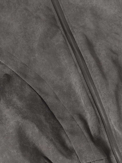 Retro Suede Texture Zip-Up Bomber Jacket 