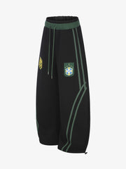 Ribbon Patchwork Embroidered Wide-Leg Sweatpants
