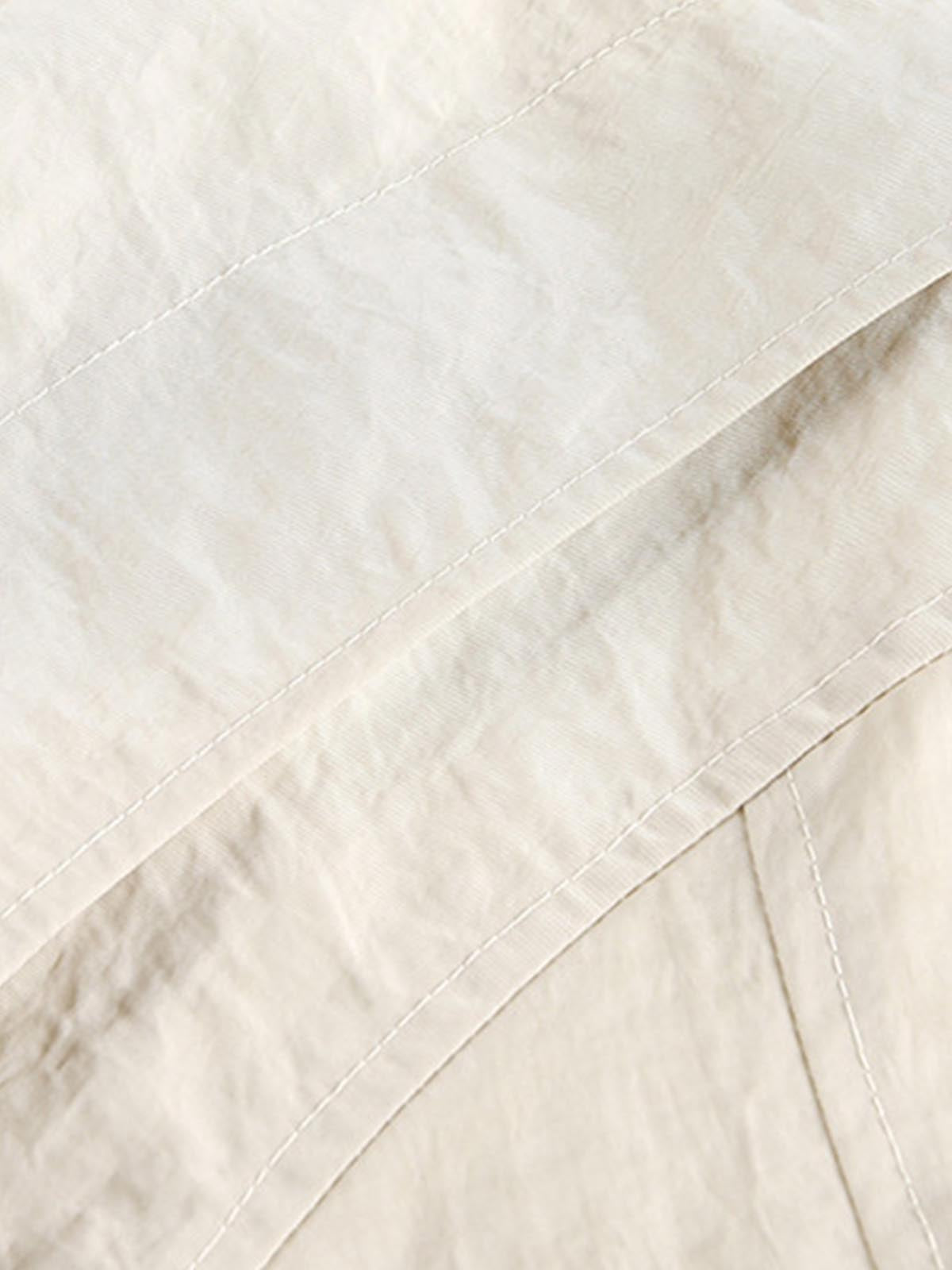 Utility Pleated Sleeve Fold-Over Collar Zip Up Jacket