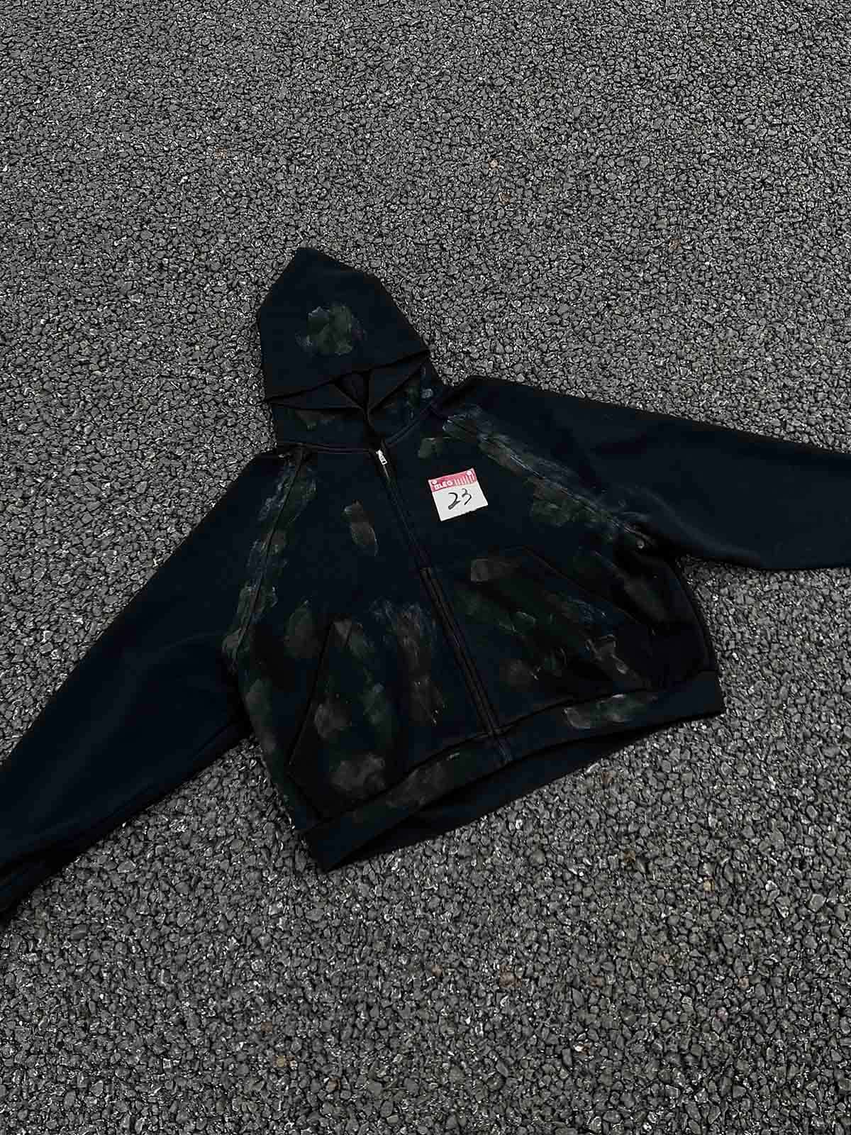 Distressed Calendar Patchwork Cardigan Hoodie 