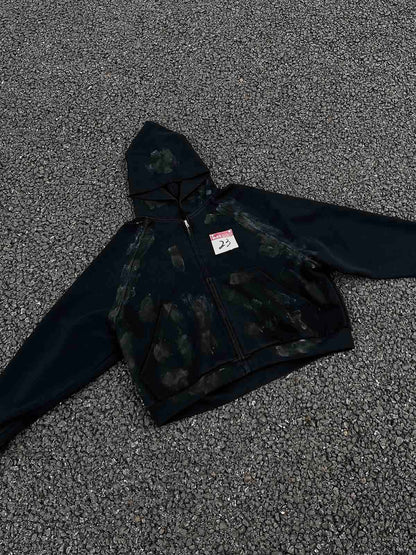 Distressed Calendar Patchwork Cardigan Hoodie 
