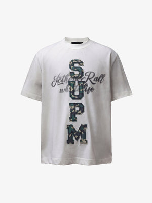 Camo Letter Patchwork Casual T-Shirt 