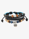 Leather and Beaded Wrap Bracelet with Silver Charm for Men and Women 