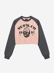 Distressed Graphic Color Block Cropped Sweatshirt