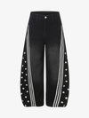 Star Print Curved Stripe Barrel Baggy Jeans