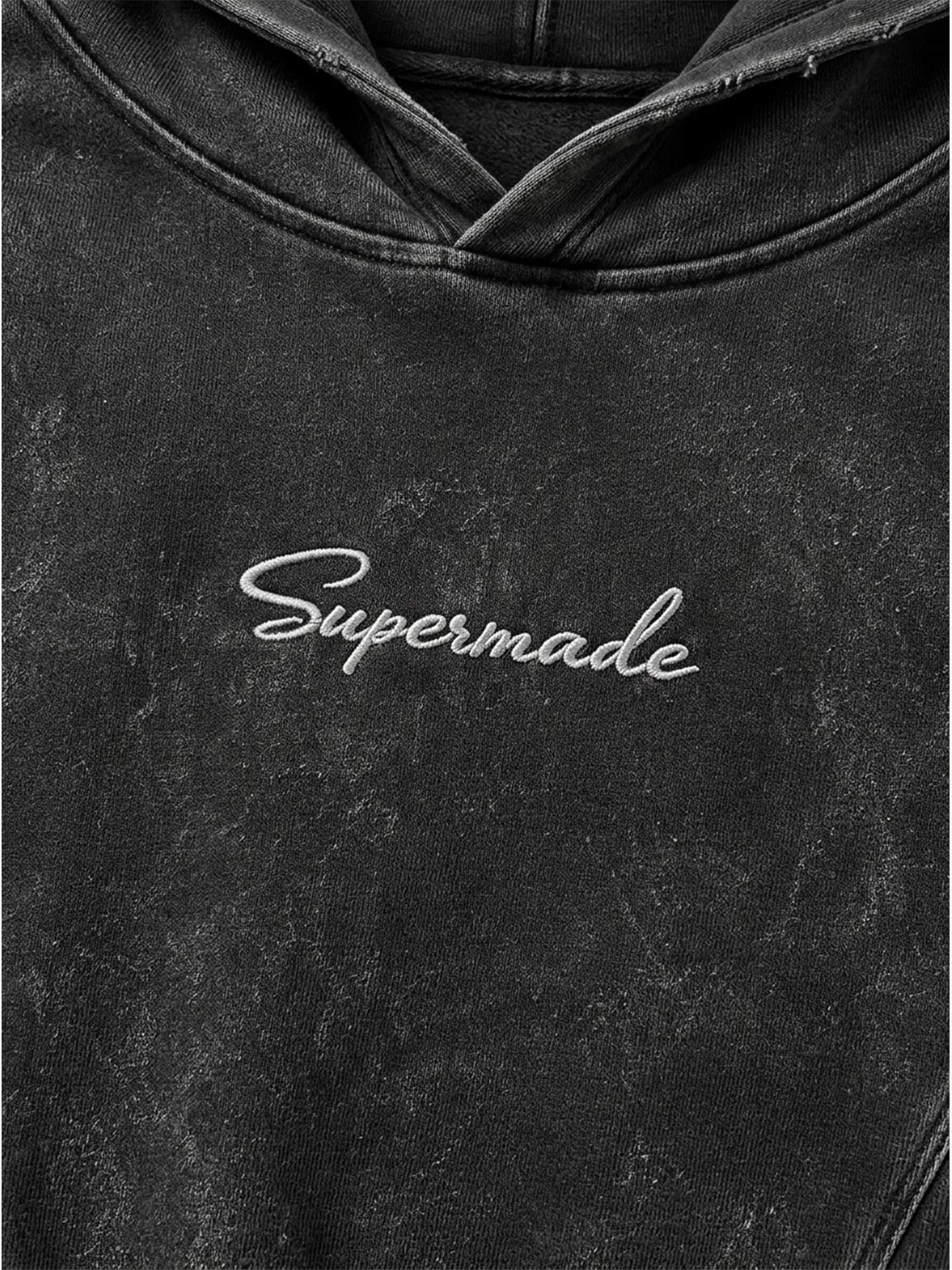 Washed Panel-Constructed Embroidered Pullover Hoodie