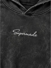 Washed Panel-Constructed Embroidered Pullover Hoodie