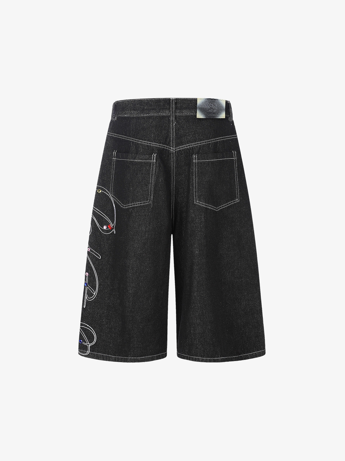 Embroidered Rhinestone Baggy Jorts
