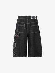 Embroidered Rhinestone Baggy Jorts