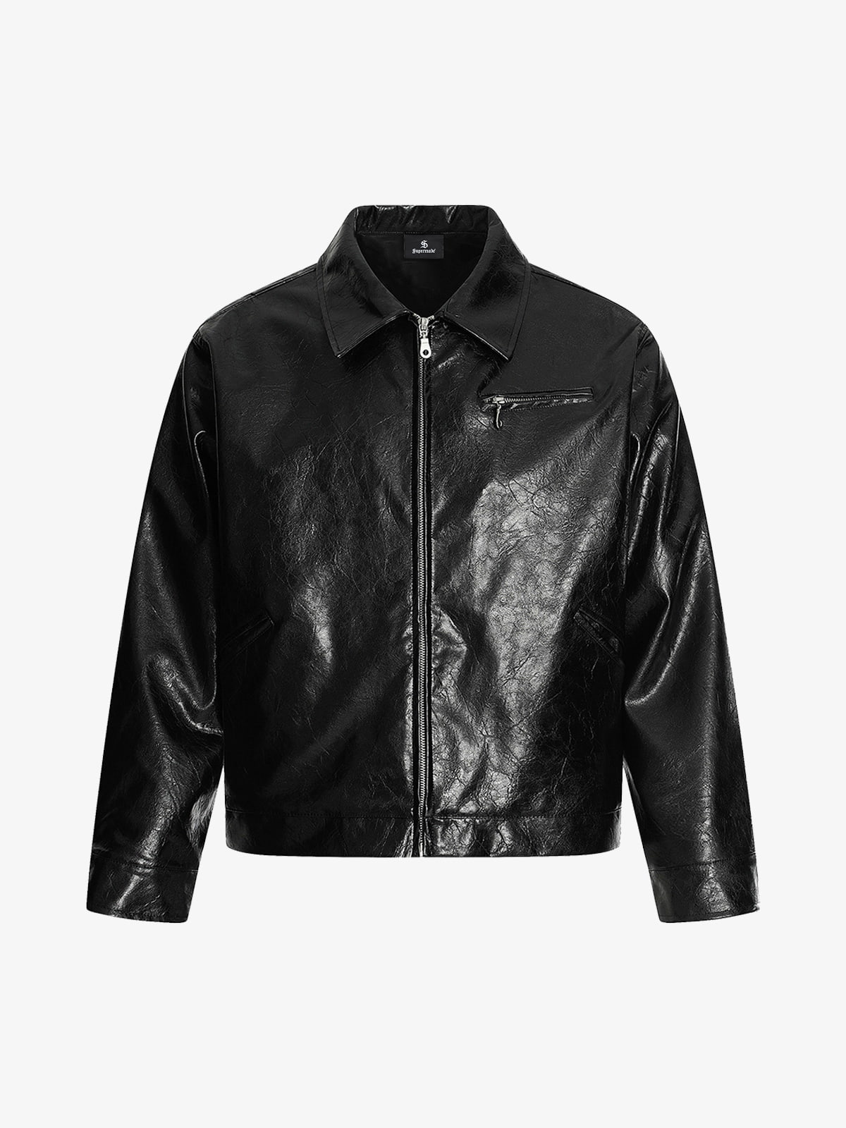 Vintage Street Portrait Print PU Leather Jacket 