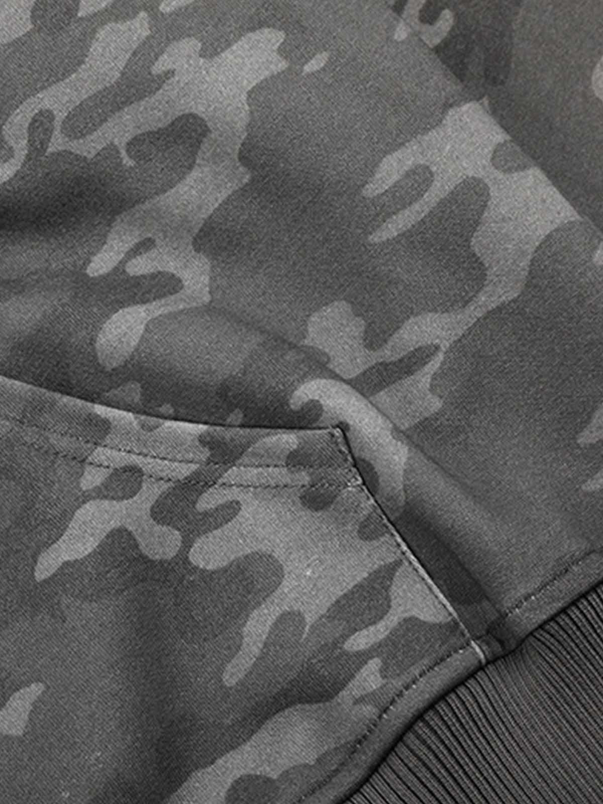 Rhinestone Letter Camo Faux-Fur Collar Hoodie; Classic Camouflage / M, Classic Camouflage / L, Classic Camouflage / XL