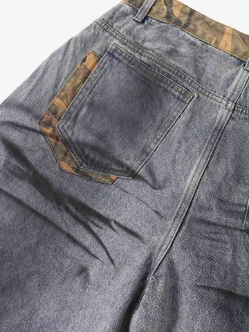 Camo-Trimmed Pleated Denim Utility Set 