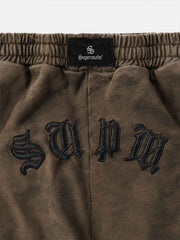 Embroidered Washed Distressed Hoodie & Wide-Leg Pants Set