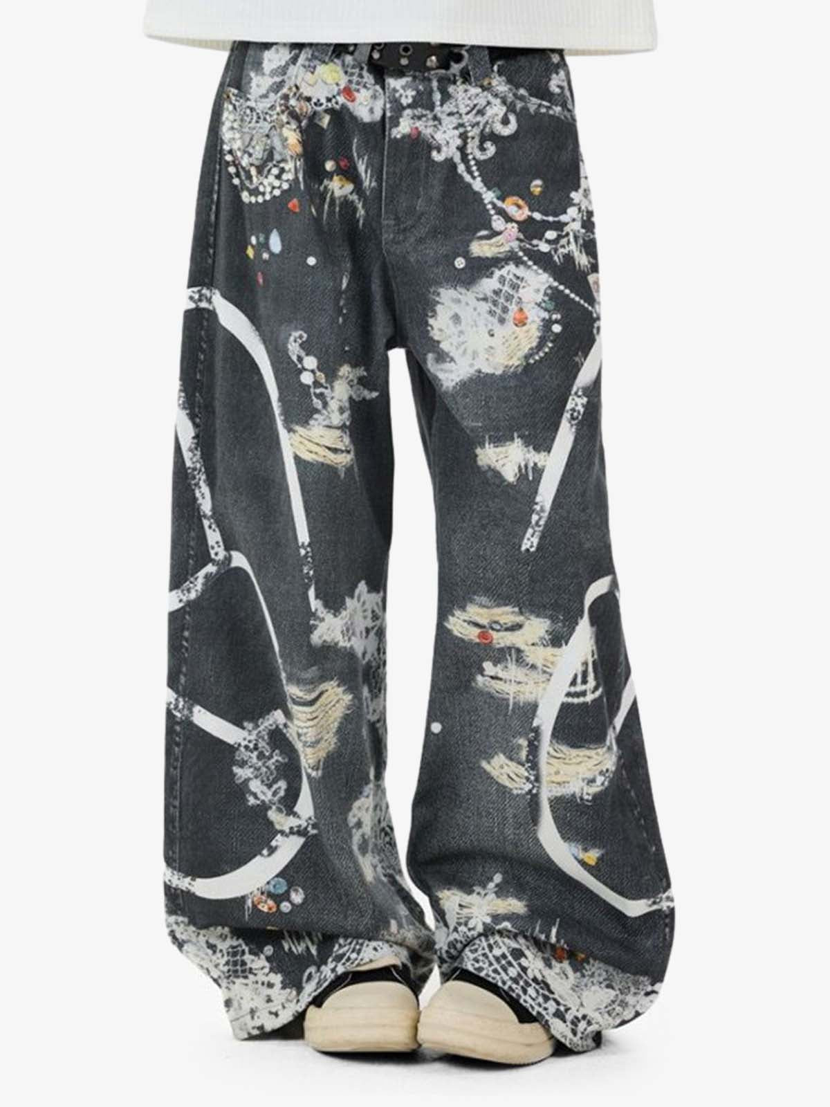 Digital 3D Graphic Distressed Denim Jeans