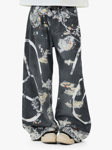 Digital 3D Graphic Distressed Denim Jeans