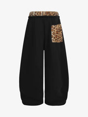 Retro Double-Waist Leopard Patch Barrel Pants - 2564 