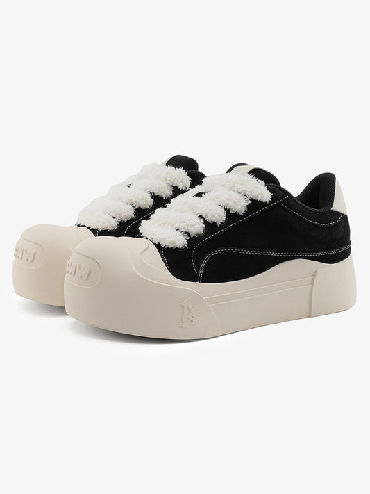Cozy Winter Sneakers with Fuzzy Laces - Perfect for Casual Outfits and Everyday Wear 