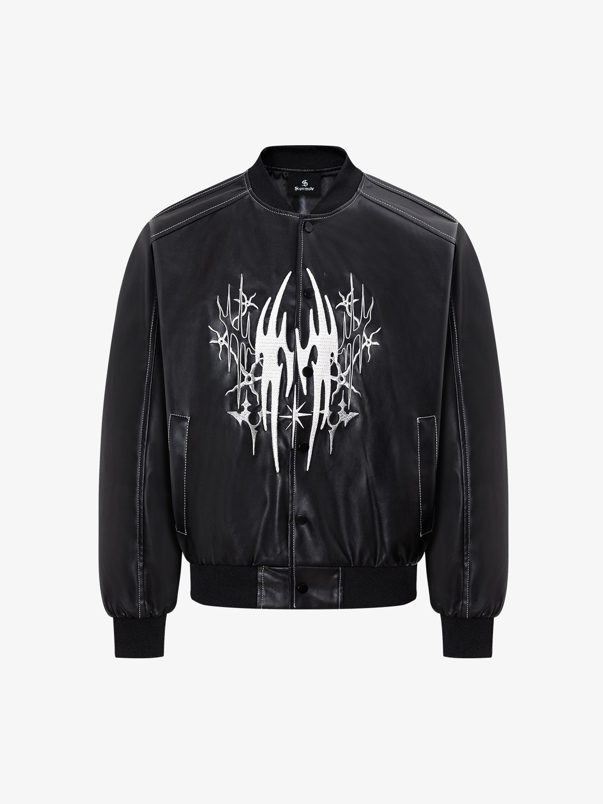 Flame Embroidered Boxy Fit Bomber Jacket
