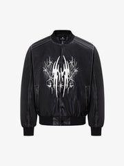 Flame Embroidered Boxy Fit Bomber Jacket