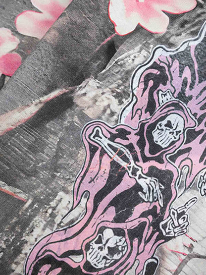 Gothic Devil Graphic Fleece-Lined Wide-Leg Sweatpants 