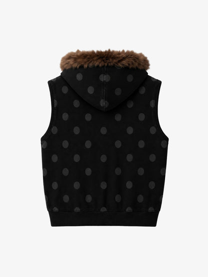 Faux Mink Fur Polka Dot Zip-up Hooded Vest