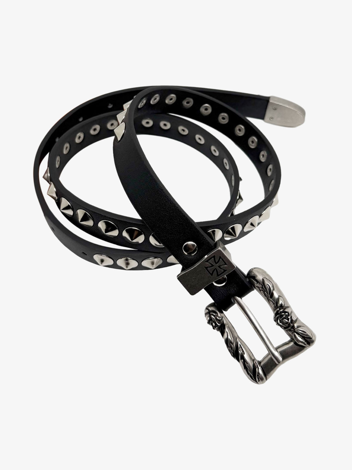 Gothic Cross Studded PU Leather Belt with Alloy Buckle 