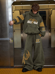 Letter Print Scorpion Terry Embroidered Hoodie & Sweatpants Set